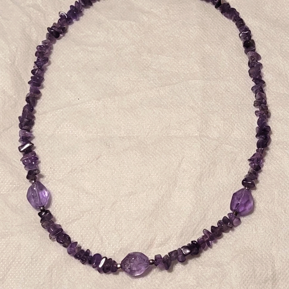 Vintage Sterling Silver Beautiful Amethyst Nugget Bead Necklace 20.5”